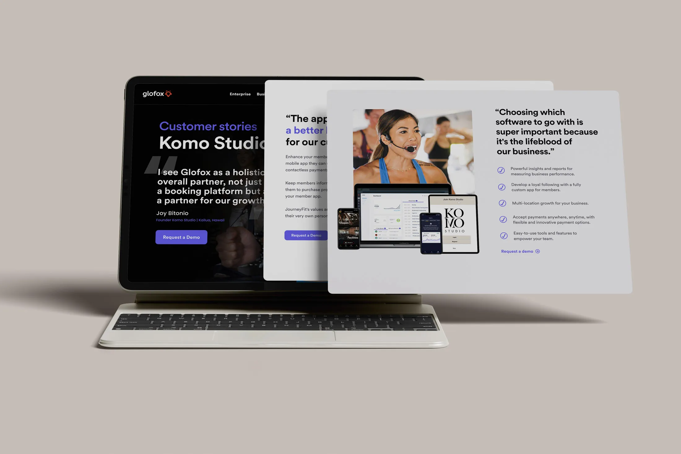 Customer story page layout from the rebuilt Glofox website